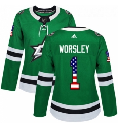 Womens Adidas Dallas Stars 1 Gump Worsley Authentic Green USA Flag Fashion NHL Jersey Womens Adidas Dallas Stars 1 Gump Worsley Authentic Green USA Flag Fashion NHL Jersey