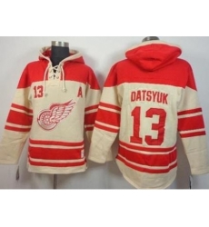 Detroit Red Wing #13 Pavel Datsyuk Cream Stitched NHL Sawyer Hooded Sweatshirt Detroit Red Wing #13 Pavel Datsyuk Cream Stitched NHL Sawyer Hooded Sweatshirt