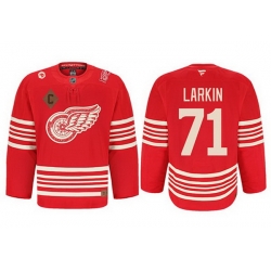 Men Detroit Red Wings 71 Dylan Larkin Red 2025 Centennial Premium With 100 and P Patch And C Patch Stitched Hockey Jersey