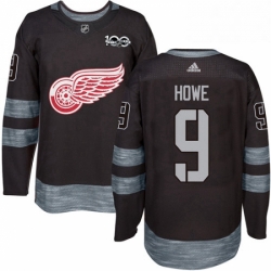 Mens Adidas Detroit Red Wings 9 Gordie Howe Authentic Black 1917 2017 100th Anniversary NHL Jersey 