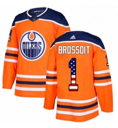 Mens Adidas Edmonton Oilers 1 Laurent Brossoit Authentic Orange USA Flag Fashion NHL Jersey 