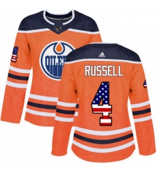 Womens Adidas Edmonton Oilers 4 Kris Russell Authentic Orange USA Flag Fashion NHL Jersey Womens Adidas Edmonton Oilers 4 Kris Russell Authentic Orange USA Flag Fashion NHL Jersey