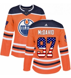Womens Adidas Edmonton Oilers 97 Connor McDavid Authentic Orange USA Flag Fashion NHL Jersey Womens Adidas Edmonton Oilers 97 Connor McDavid Authentic Orange USA Flag Fashion NHL Jersey