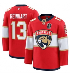 Men Florida Panthers 13 Sam Reinhart Red 2025 Stanley Cup Final Patch Stitched Hockey Jersey