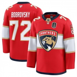Men Florida Panthers 72 Sergei Bobrovsky Red 2025 Stanley Cup Final Patch Stitched Hockey Jersey