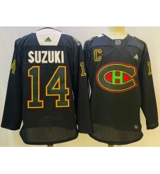 Men Montreal Canadiens 14 Nick Suzuki 2022 Black Warm Up History Night Stitched Jersey Men Montreal Canadiens 14 Nick Suzuki 2022 Black Warm Up History Night Stitched Jersey