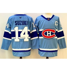 Men Montreal Canadiens 14 Nick Suzuki Blue 2023 24 Reverse Retro Stitched Jersey Men Montreal Canadiens 14 Nick Suzuki Blue 2023 24 Reverse Retro Stitched Jersey