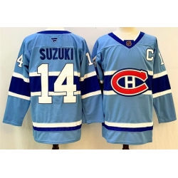 Men Montreal Canadiens 14 Nick Suzuki Blue 2023 24 Reverse Retro Stitched Jersey