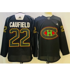 Men Montreal Canadiens 22 Cole Caufield 2022 Black Warm Up History Night Stitched Jersey Men Montreal Canadiens 22 Cole Caufield 2022 Black Warm Up History Night Stitched Jersey