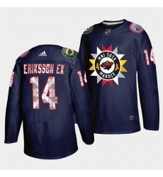 Men Minnesota Wild 14 Joel Eriksson Ek 2021 22 Navy Native American Heritage Day Stitched Jersey Men Minnesota Wild 14 Joel Eriksson Ek 2021 22 Navy Native American Heritage Day Stitched Jersey