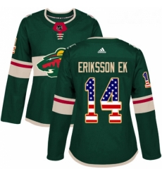 Womens Adidas Minnesota Wild 14 Joel Eriksson Ek Authentic Green USA Flag Fashion NHL Jersey Womens Adidas Minnesota Wild 14 Joel Eriksson Ek Authentic Green USA Flag Fashion NHL Jersey