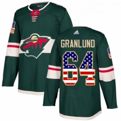 Youth Adidas Minnesota Wild 64 Mikael Granlund Authentic Green USA Flag Fashion NHL Jersey 