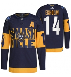 Men Nashville Predators 14 Mattias Ekholm 2022 Navy Stadium Series Breakaway Player Stitched Jersey Men Nashville Predators 14 Mattias Ekholm 2022 Navy Stadium Series Breakaway Player Stitched Jersey
