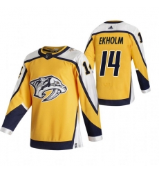 Men Nashville Predators 14 Mattias Ekholm Yellow Adidas 2020 21 Reverse Retro Alternate NHL Jersey Men Nashville Predators 14 Mattias Ekholm Yellow Adidas 2020 21 Reverse Retro Alternate NHL Jersey