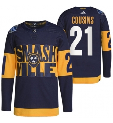 Men Nashville Predators 21 Nick Cousins 2022 Navy Stadium Series Breakaway Player Stitched Jersey Men Nashville Predators 21 Nick Cousins 2022 Navy Stadium Series Breakaway Player Stitched Jersey