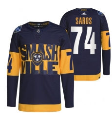 Men Nashville Predators 74 Juuse Saros 2022 Navy Stadium Series Breakaway Player Stitched Jersey Men Nashville Predators 74 Juuse Saros 2022 Navy Stadium Series Breakaway Player Stitched Jersey