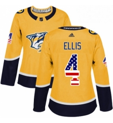 Womens Adidas Nashville Predators 4 Ryan Ellis Authentic Gold USA Flag Fashion NHL Jersey Womens Adidas Nashville Predators 4 Ryan Ellis Authentic Gold USA Flag Fashion NHL Jersey
