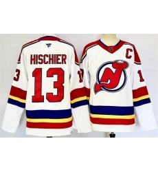 Men New Jersey Devils 13 Nico Hischier White 2024 25 With C Patch Stitched Hockey Jersey Men New Jersey Devils 13 Nico Hischier White 2024 25 With C Patch Stitched Hockey Jersey