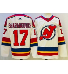 Men New Jersey Devils 17 Yegor Sharangovich White 2022 23 Reverse Retro Stitched Jersey Men New Jersey Devils 17 Yegor Sharangovich White 2022 23 Reverse Retro Stitched Jersey