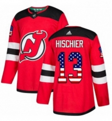 Mens Adidas New Jersey Devils 13 Nico Hischier Authentic Red USA Flag Fashion NHL Jersey Mens Adidas New Jersey Devils 13 Nico Hischier Authentic Red USA Flag Fashion NHL Jersey