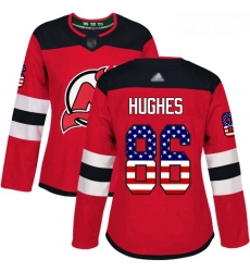 Devils #86 Jack Hughes Red Home Authentic USA Flag Women Stitched Hockey Jersey Devils #86 Jack Hughes Red Home Authentic USA Flag Women Stitched Hockey Jersey