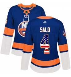 Womens Adidas New York Islanders 4 Robin Salo Authentic Royal Blue USA Flag Fashion NHL Jersey Womens Adidas New York Islanders 4 Robin Salo Authentic Royal Blue USA Flag Fashion NHL Jersey