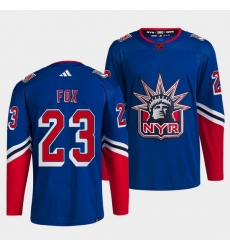 Men New York Rangers 23 Adam Fox Blue 2022 Reverse Retro Stitched Jersey Men New York Rangers 23 Adam Fox Blue 2022 Reverse Retro Stitched Jersey