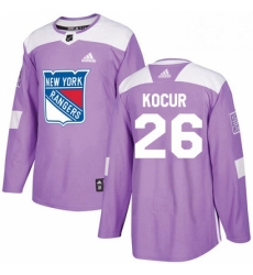 Mens Adidas New York Rangers 26 Joe Kocur Authentic Purple Fights Cancer Practice NHL Jersey 