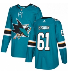 Mens Adidas San Jose Sharks 61 Justin Braun Premier Teal Green Home NHL Jersey Mens Adidas San Jose Sharks 61 Justin Braun Premier Teal Green Home NHL Jersey