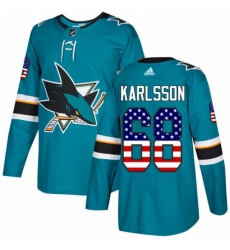 Mens Adidas San Jose Sharks 68 Melker Karlsson Authentic Teal Green USA Flag Fashion NHL Jersey Mens Adidas San Jose Sharks 68 Melker Karlsson Authentic Teal Green USA Flag Fashion NHL Jersey