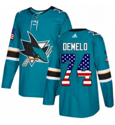 Mens Adidas San Jose Sharks 74 Dylan DeMelo Authentic Teal Green USA Flag Fashion NHL Jersey Mens Adidas San Jose Sharks 74 Dylan DeMelo Authentic Teal Green USA Flag Fashion NHL Jersey