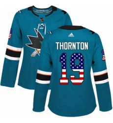 Womens Adidas San Jose Sharks 19 Joe Thornton Authentic Teal Green USA Flag Fashion NHL Jersey Womens Adidas San Jose Sharks 19 Joe Thornton Authentic Teal Green USA Flag Fashion NHL Jersey