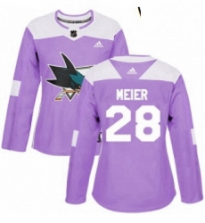 Womens Adidas San Jose Sharks 28 Timo Meier Authentic Purple Fights Cancer Practice NHL Jersey Womens Adidas San Jose Sharks 28 Timo Meier Authentic Purple Fights Cancer Practice NHL Jersey