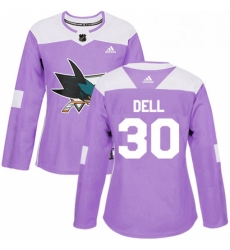 Womens Adidas San Jose Sharks 30 Aaron Dell Authentic Purple Fights Cancer Practice NHL Jersey Womens Adidas San Jose Sharks 30 Aaron Dell Authentic Purple Fights Cancer Practice NHL Jersey