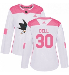 Womens Adidas San Jose Sharks 30 Aaron Dell Authentic WhitePink Fashion NHL Jersey Womens Adidas San Jose Sharks 30 Aaron Dell Authentic WhitePink Fashion NHL Jersey