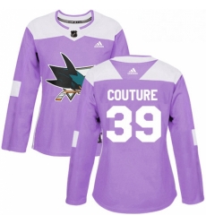 Womens Adidas San Jose Sharks 39 Logan Couture Authentic Purple Fights Cancer Practice NHL Jersey Womens Adidas San Jose Sharks 39 Logan Couture Authentic Purple Fights Cancer Practice NHL Jersey