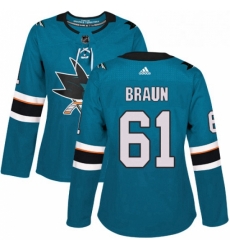Womens Adidas San Jose Sharks 61 Justin Braun Authentic Teal Green Home NHL Jersey Womens Adidas San Jose Sharks 61 Justin Braun Authentic Teal Green Home NHL Jersey