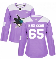 Womens Adidas San Jose Sharks 65 Erik Karlsson Authentic Purple Fights Cancer Practice NHL Jersey Womens Adidas San Jose Sharks 65 Erik Karlsson Authentic Purple Fights Cancer Practice NHL Jersey