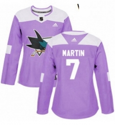 Womens Adidas San Jose Sharks 7 Paul Martin Authentic Purple Fights Cancer Practice NHL Jersey Womens Adidas San Jose Sharks 7 Paul Martin Authentic Purple Fights Cancer Practice NHL Jersey