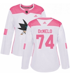 Womens Adidas San Jose Sharks 74 Dylan DeMelo Authentic WhitePink Fashion NHL Jersey Womens Adidas San Jose Sharks 74 Dylan DeMelo Authentic WhitePink Fashion NHL Jersey