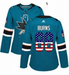 Womens Adidas San Jose Sharks 88 Brent Burns Authentic Teal Green USA Flag Fashion NHL Jersey Womens Adidas San Jose Sharks 88 Brent Burns Authentic Teal Green USA Flag Fashion NHL Jersey