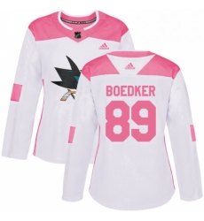 Womens Adidas San Jose Sharks 89 Mikkel Boedker Authentic WhitePink Fashion NHL Jersey Womens Adidas San Jose Sharks 89 Mikkel Boedker Authentic WhitePink Fashion NHL Jersey