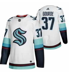 Men Seattle 37 Kraken Yanni Gourde 2022 Away White Jersey Men Seattle 37 Kraken Yanni Gourde 2022 Away White Jersey