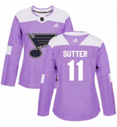 Womens Adidas St Louis Blues 11 Brian Sutter Authentic Purple Fights Cancer Practice NHL Jersey 