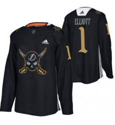 Men Tampa Bay Lightning 1 Brian Elliott Black Gasparilla Inspired Pirate Themed Warmup Stitched jersey Men Tampa Bay Lightning 1 Brian Elliott Black Gasparilla Inspired Pirate Themed Warmup Stitched jersey
