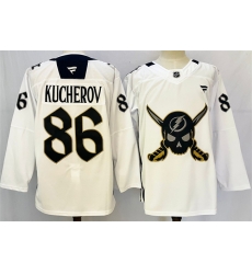 Men Tampa Bay Lightning 86 Nikita Kucherov 2024 25 White Gasparilla Inspired Pirate Themed Warmup Stitched Jersey Men Tampa Bay Lightning 86 Nikita Kucherov 2024 25 White Gasparilla Inspired Pirate Themed Warmup Stitched Jersey
