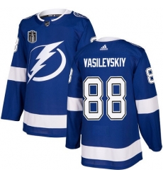 Men Tampa Bay Lightning 88 Andrei Vasilevskiy 2022 Blue Stanley Cup Final Patch Stitched Jersey Men Tampa Bay Lightning 88 Andrei Vasilevskiy 2022 Blue Stanley Cup Final Patch Stitched Jersey