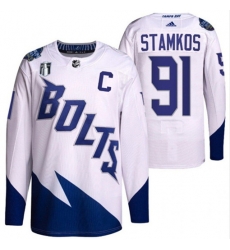 Men Tampa Bay Lightning 91 Steven Stamkos 2022 White Stanley Cup Final Patch Stitched Jersey Men Tampa Bay Lightning 91 Steven Stamkos 2022 White Stanley Cup Final Patch Stitched Jersey