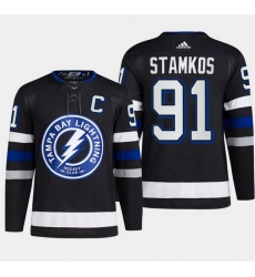 Men Tampa Bay Lightning 91 Steven Stamkos Black Alternate Premier Breakaway Stitched Jersey Men Tampa Bay Lightning 91 Steven Stamkos Black Alternate Premier Breakaway Stitched Jersey
