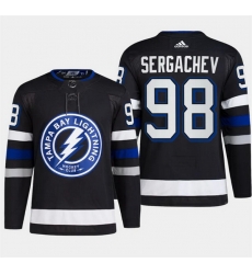 Men Tampa Bay Lightning 98 Mikhail Sergachev Black Alternate Premier Breakaway Stitched Jersey Men Tampa Bay Lightning 98 Mikhail Sergachev Black Alternate Premier Breakaway Stitched Jersey